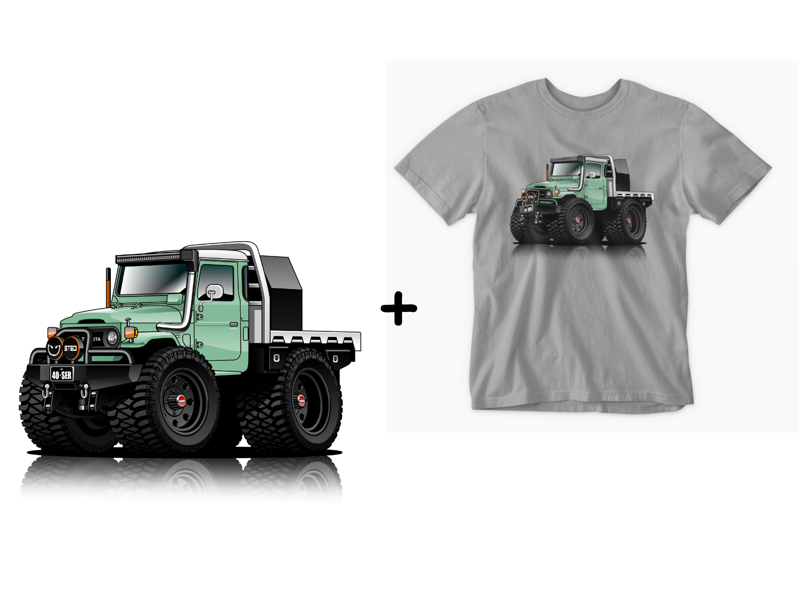 Cartoonish Vehicle Drawing and T-shirt Show Package
