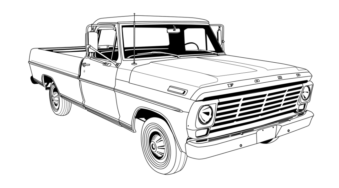 Line Art Custom Drawing Style Truck Drawing - Tuner Cartoons