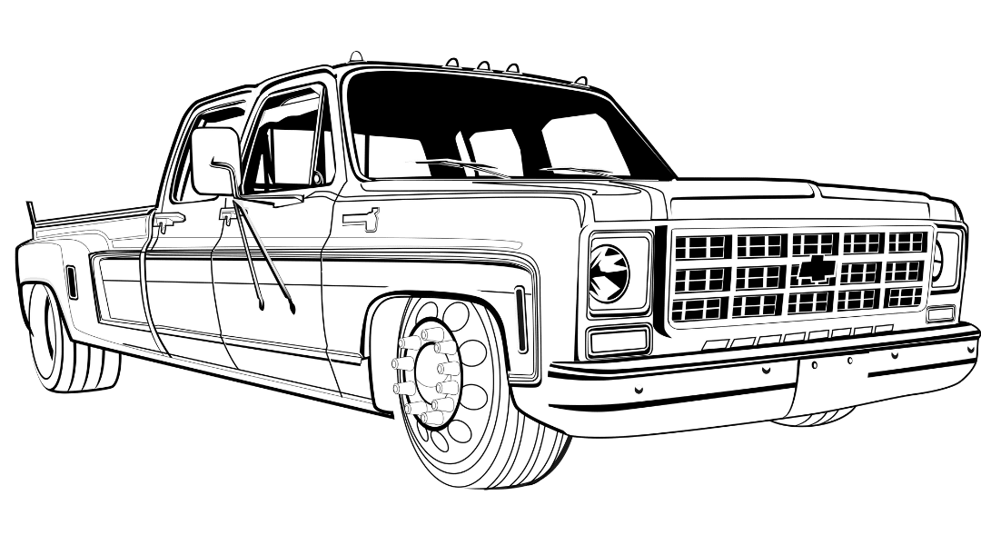 Line Art Custom Drawing Style Truck Drawing - Tuner Cartoons