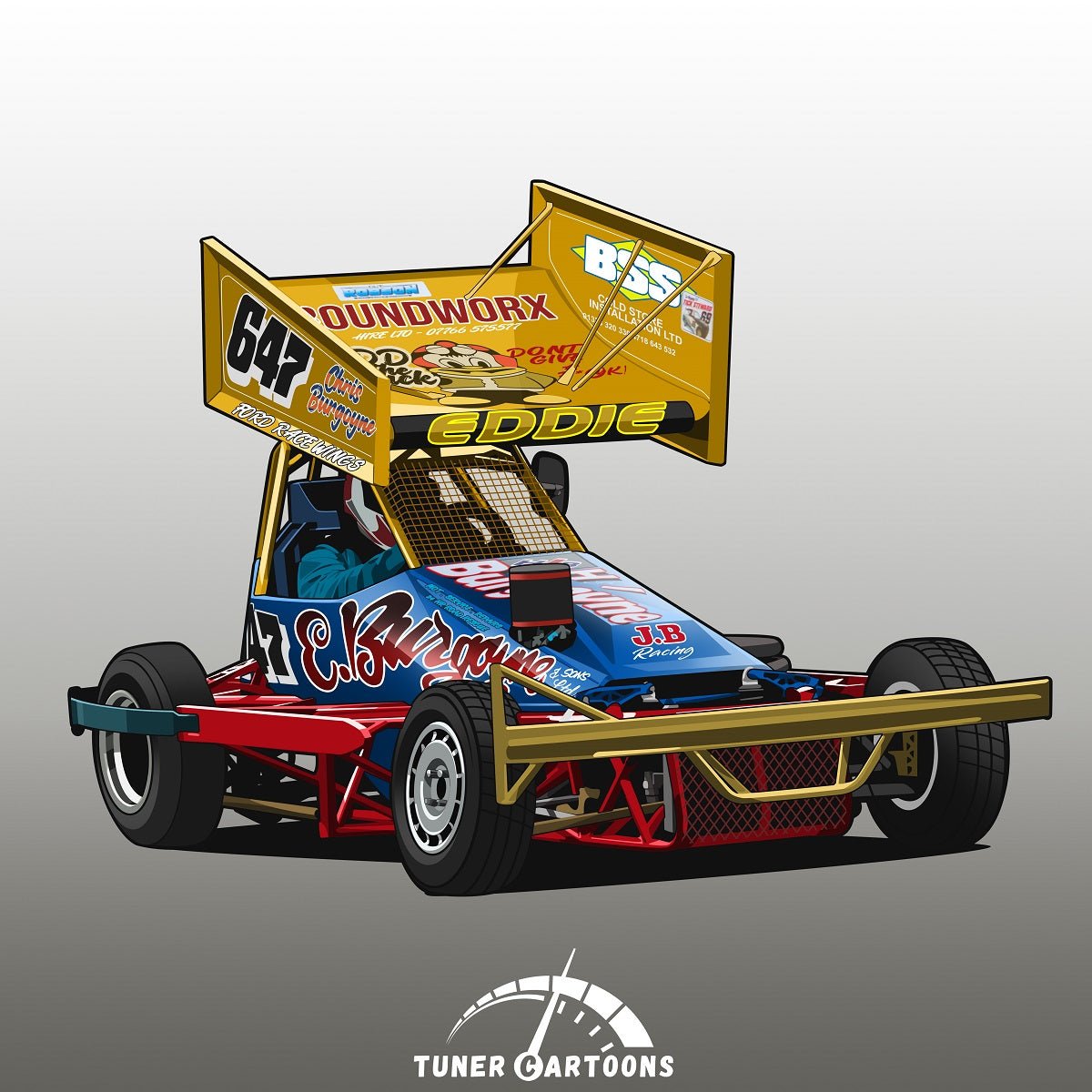 Custom Drawing Style Race Car - Tuner Cartoons
