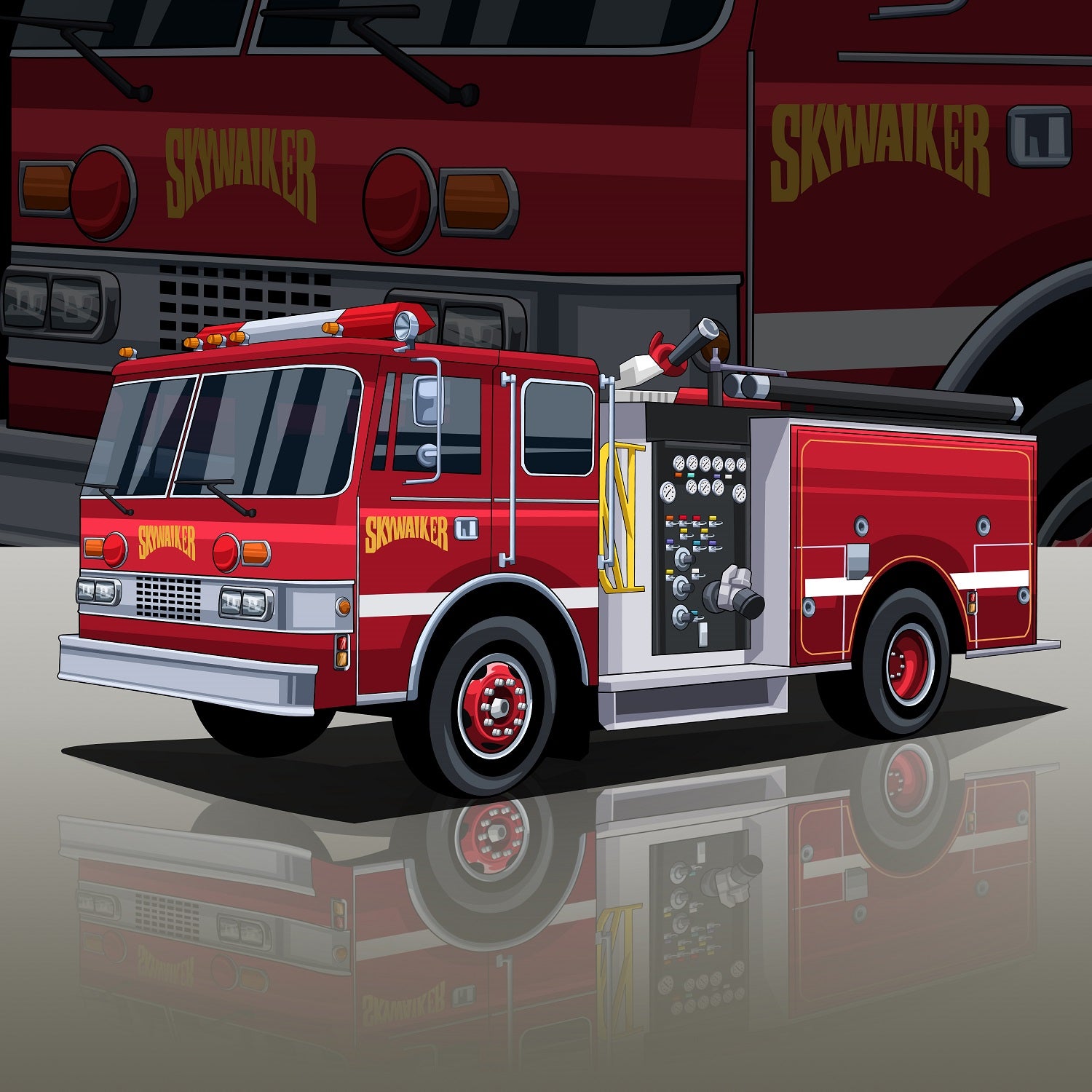 Custom Drawing Style Fire Trucks and First Responder Vehicles