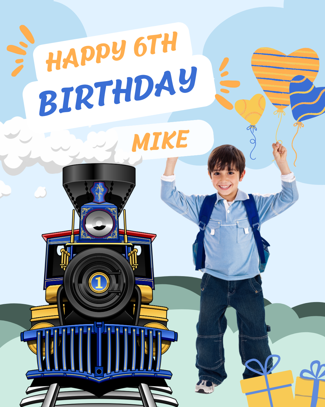 Tuner Cartoon Design Templates - Kids Birthday (Train Theme)