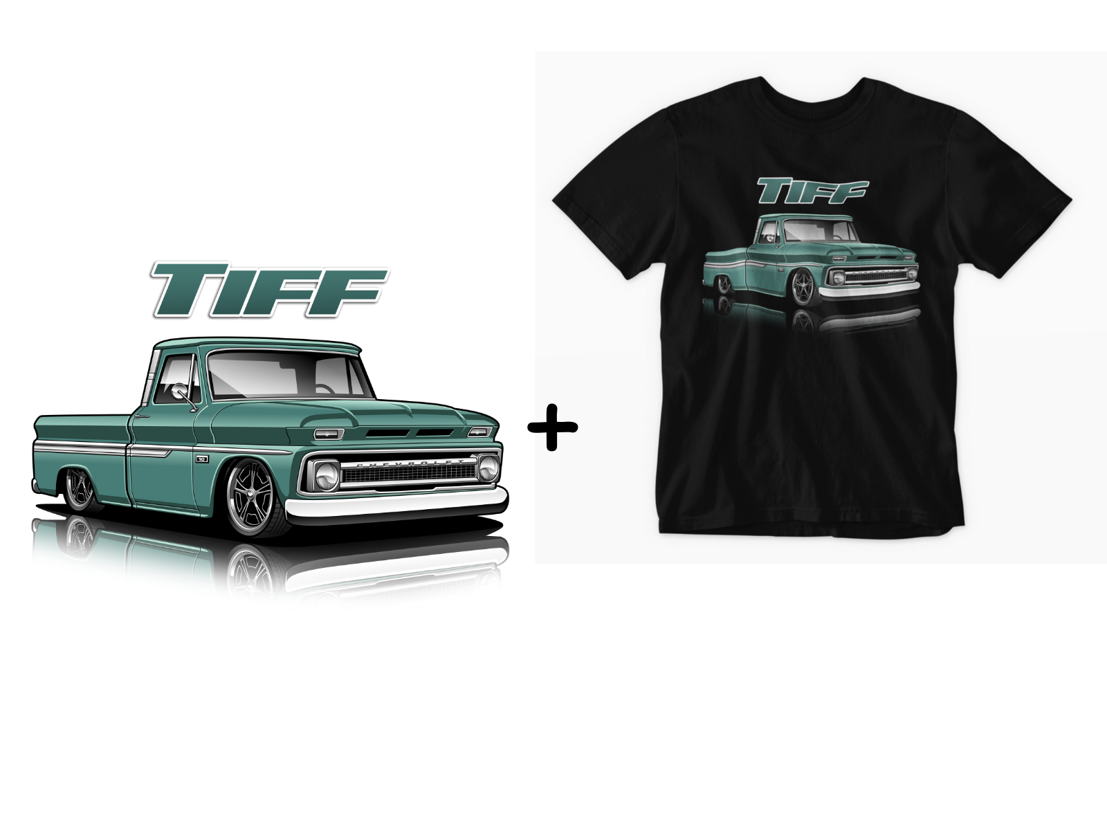 Realistic Vehicle Drawing and T-shirt Show Package