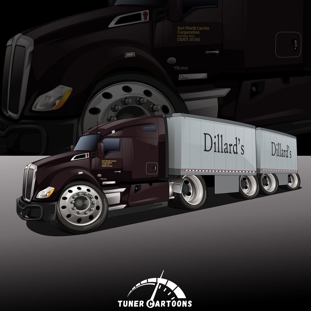 Custom Drawing Style Large Truck With Action Background